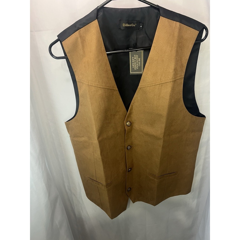DiBanGu Men Large Brown Suede Vest With Button Closure & Polyester Lining NEW‎